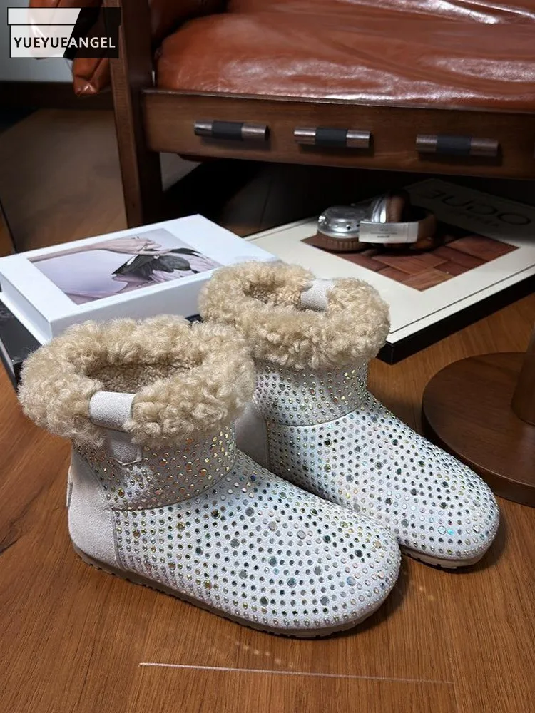 Women New Winter Comfortable Rhinestone Patchwork Cow Suede Leather High Top Shoes Fleece Snow Boots Flat Bottom Ankle Footwear
Women New Winter Comfortable Rhinestone Patchwork Cow Suede Leather High Top Shoes Fleece Snow Boots Flat Bottom Ankle Footwear