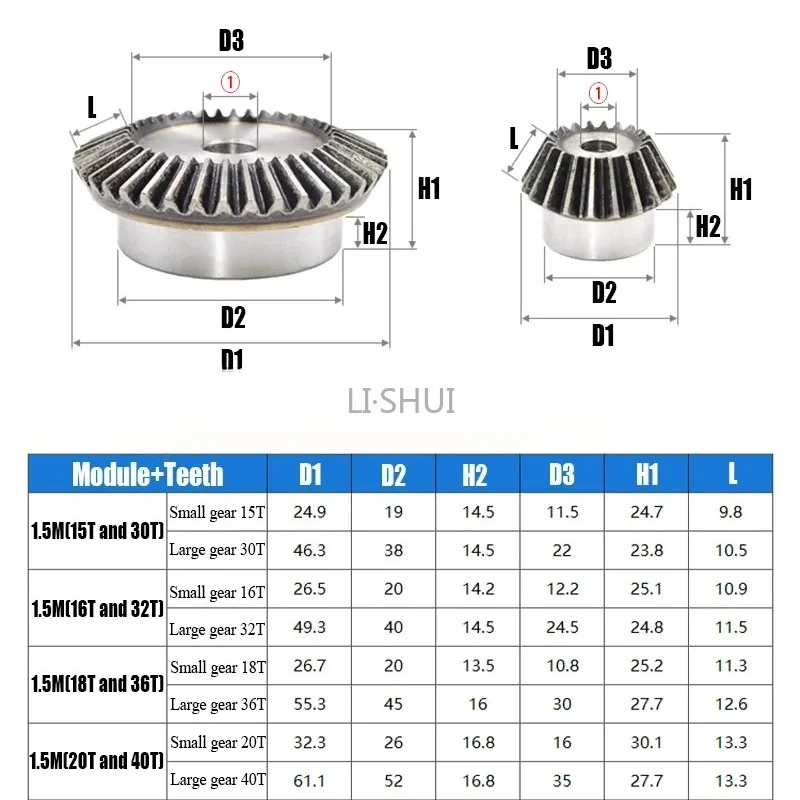 1 Pair 1:2 Bevel Gear 1.5/2/2.5/3 Modulus 15-40 Teeth 90 Degree Meshing Angle Steel Gears Industrial Transmission Gears
1 Pair 1:2 Bevel Gear 1.5/2/2.5/3 Modulus 15-40 Teeth 90 Degree Meshing Angle Steel Gears Industrial Transmission Gears