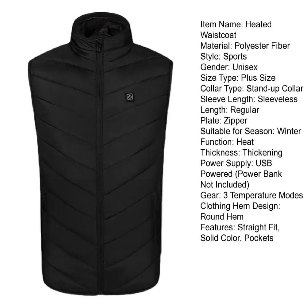 Unisex Heated Waistcoat USB Heating Vest 3 Temp Modes 8 Heating Zones Vest Coat Stand Collar Windproof Electric Thermal Coat
Unisex Heated Waistcoat USB Heating Vest 3 Temp Modes 8 Heating Zones Vest Coat Stand Collar Windproof Electric Thermal Coat