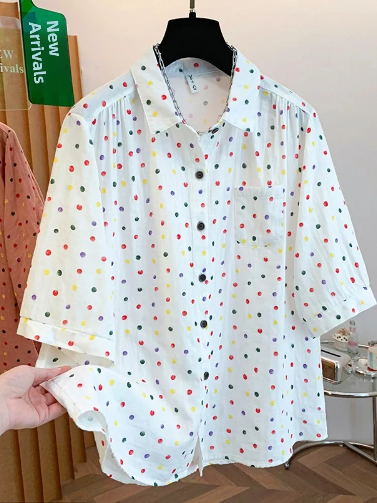 Rainbow Print Polka Dot Cotton Shirt Women Summer Large Size Casual Versatile Loose Personality Blouse Turn down Collar Top
Rainbow Print Polka Dot Cotton Shirt Women Summer Large Size Casual Versatile Loose Personality Blouse Turn down Collar Top