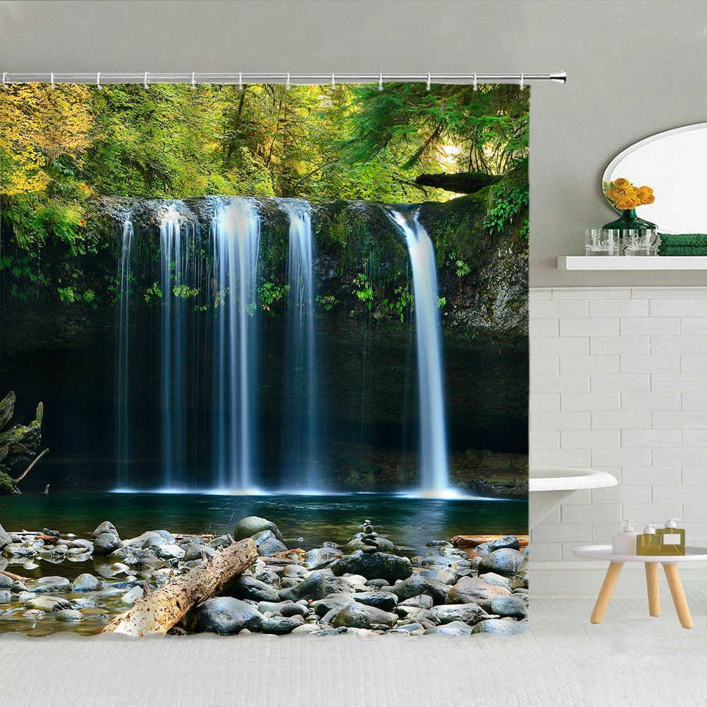 Waterfall Forest Stones Natural Landscape Shower Curtain Fabric High Quality Bathroom Supplies Decor Cloth Curtains With Hooks
Waterfall Forest Stones Natural Landscape Shower Curtain Fabric High Quality Bathroom Supplies Decor Cloth Curtains With Hooks