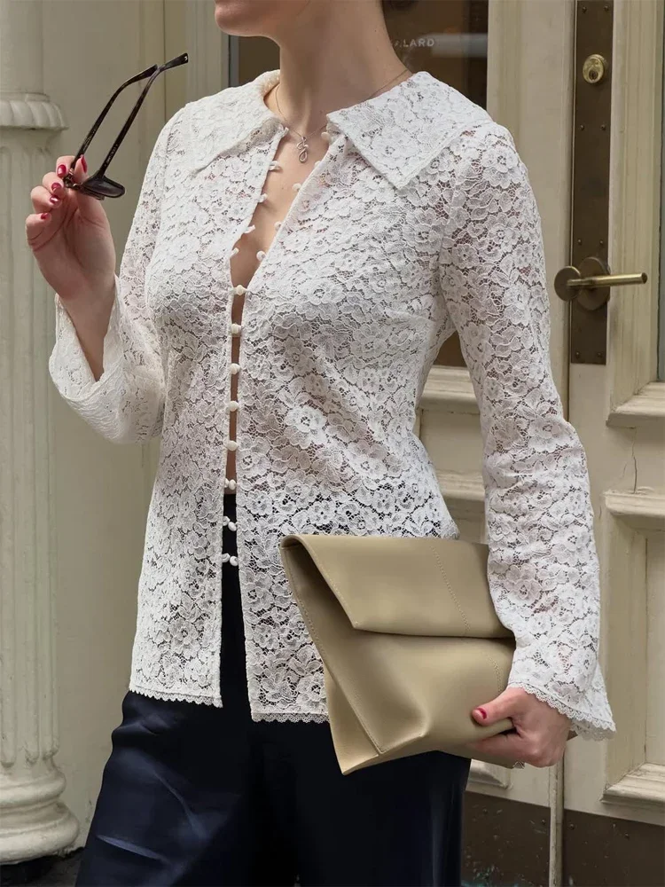 White Sheer Lace Button Down Blouse Elegant Collared Long Sleeve Summer Top Y2k Women 2026 Casual Office Party Streetwear Shirts
White Sheer Lace Button Down Blouse Elegant Collared Long Sleeve Summer Top Y2k Women 2026 Casual Office Party Streetwear Shirts