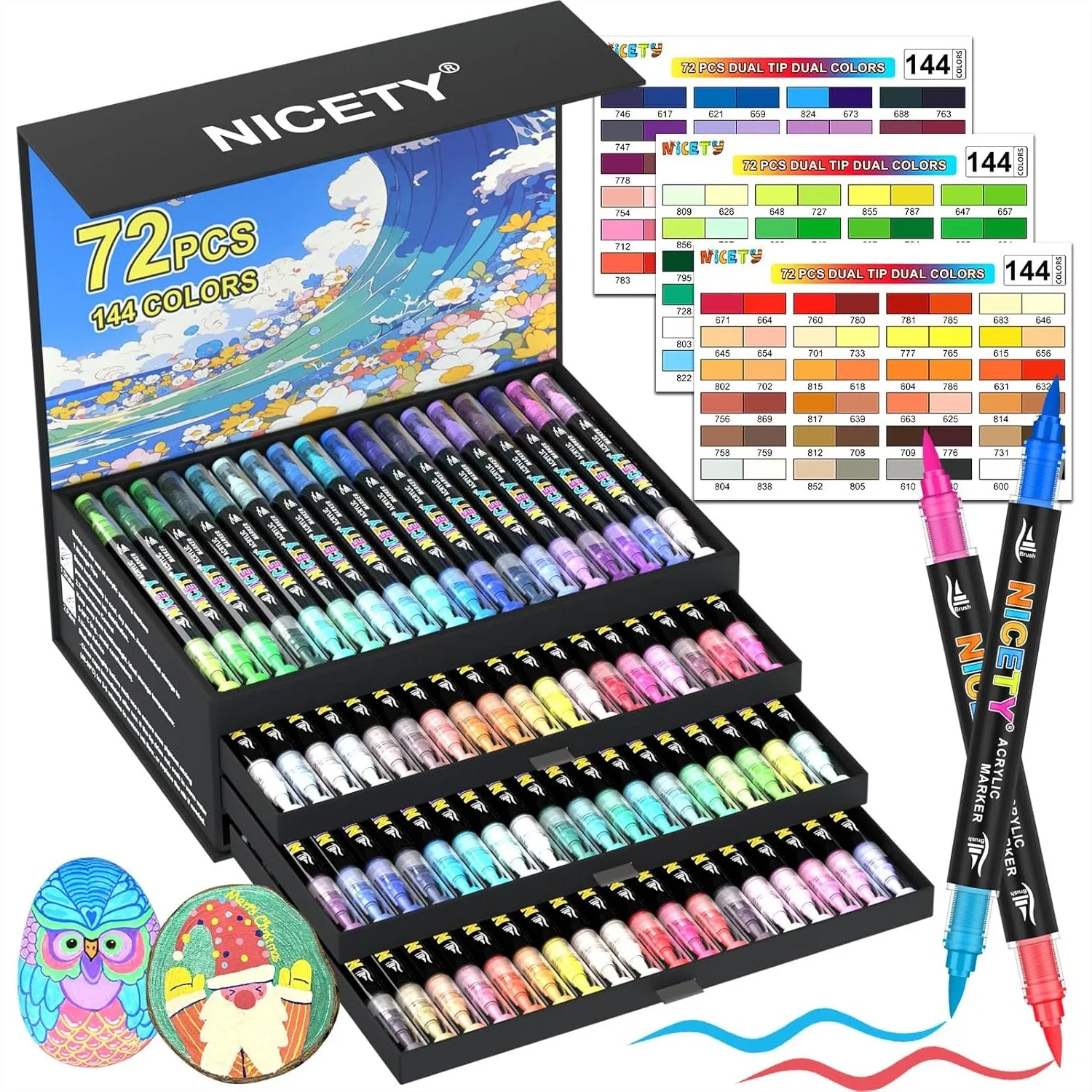 144 Colors Acrylic Paint Markers – Dual Tip Brush Pens for Rock, Wood, Glass, Ceramic, Fabric & Canvas
144 Colors Acrylic Paint Markers – Dual Tip Brush Pens for Rock, Wood, Glass, Ceramic, Fabric & Canvas