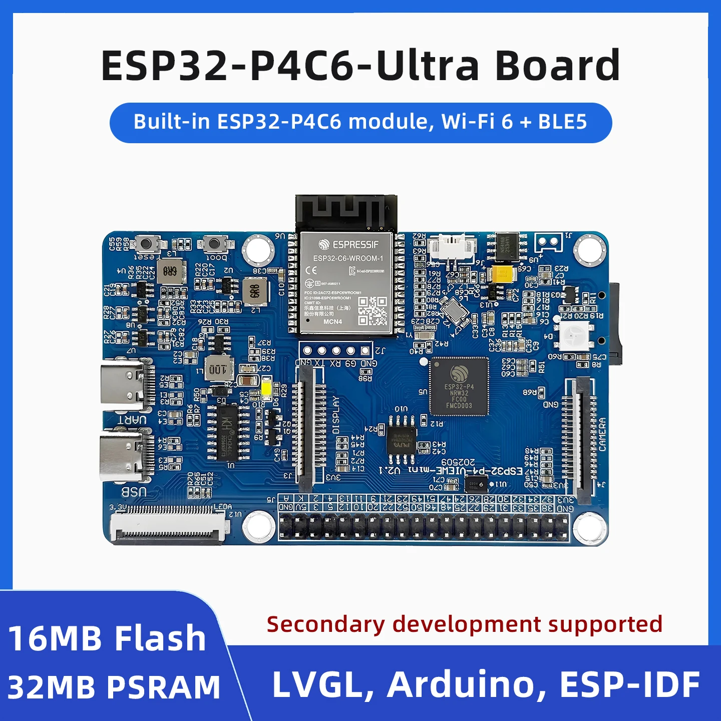 ESP32-P4-Ultra Development Board ESP32-C6 Dual Chip Support WiFi6 BT5 DSI Screen Camera RJ45 100Mbps for LVGL Arduino ESP-IDF