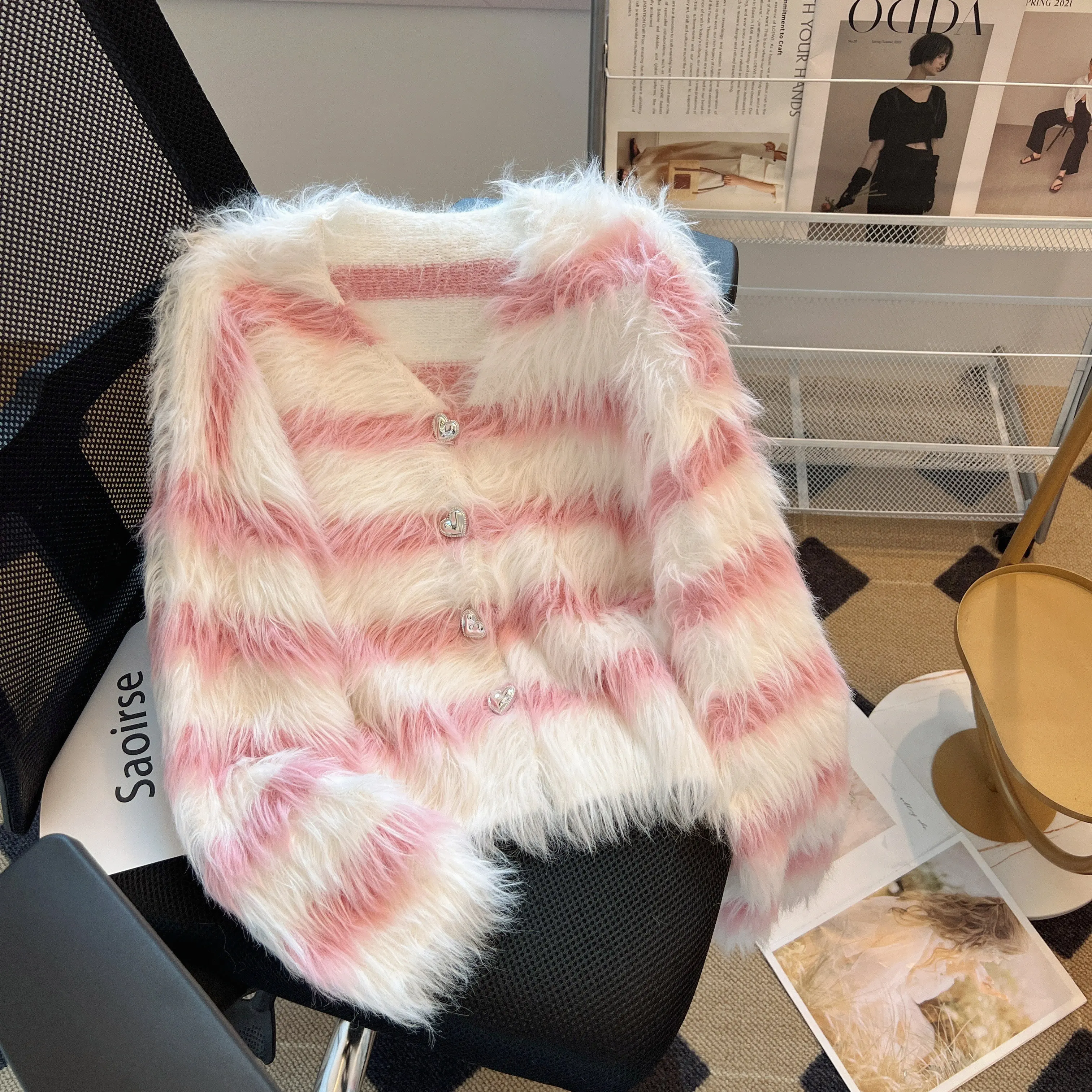 Women's Pink Striped Mohair Cardigan Sweater Harajuku Long Sleeves Sweaters Jumper 90s Korean Vintage Y2k 2000s Cutecore Clothes
Women's Pink Striped Mohair Cardigan Sweater Harajuku Long Sleeves Sweaters Jumper 90s Korean Vintage Y2k 2000s Cutecore Clothes