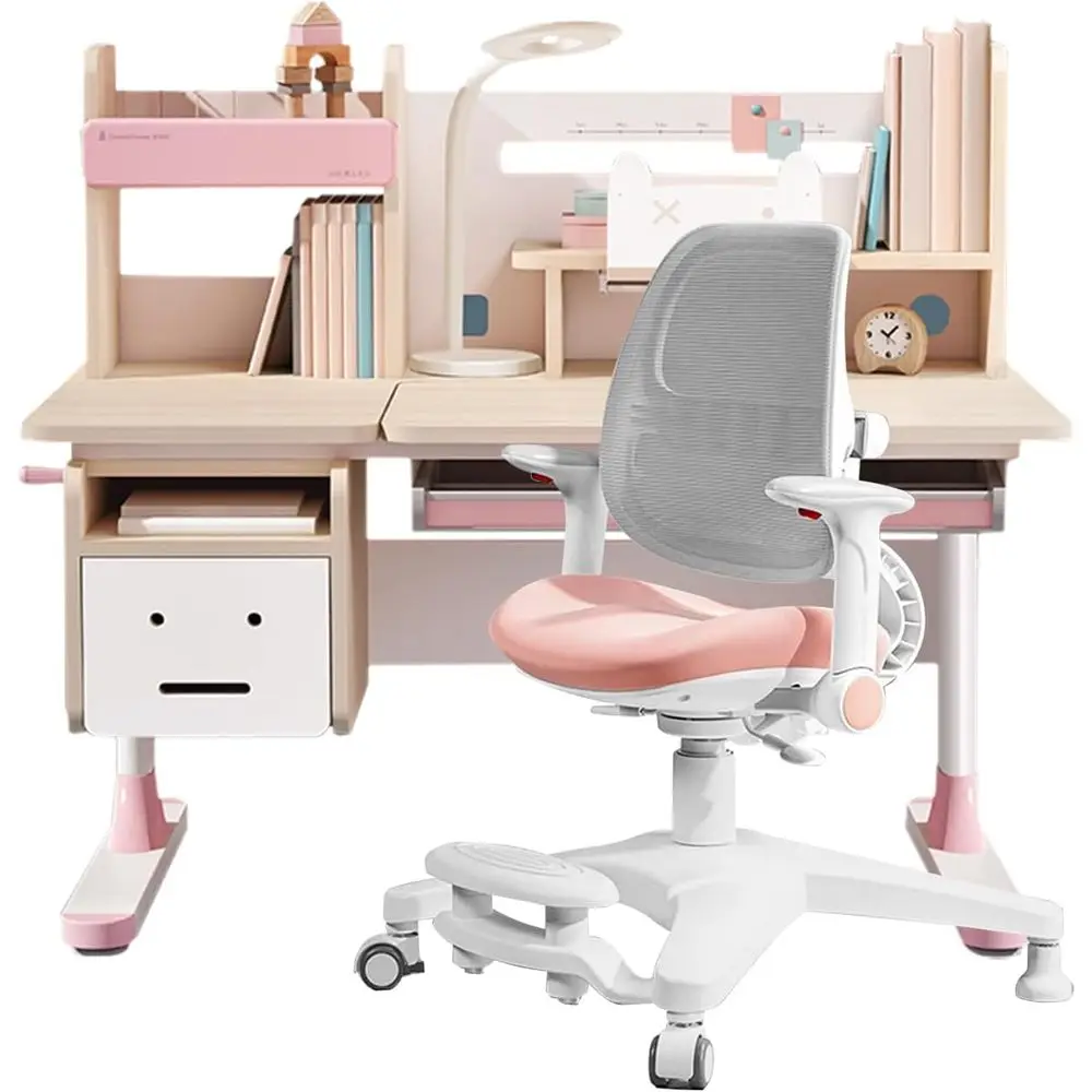Ergonomic Adjustable Kids Study Desk and Chair Set with Tablet Holder, Bookshelf, and Pink Finish
Ergonomic Adjustable Kids Study Desk and Chair Set with Tablet Holder, Bookshelf, and Pink Finish