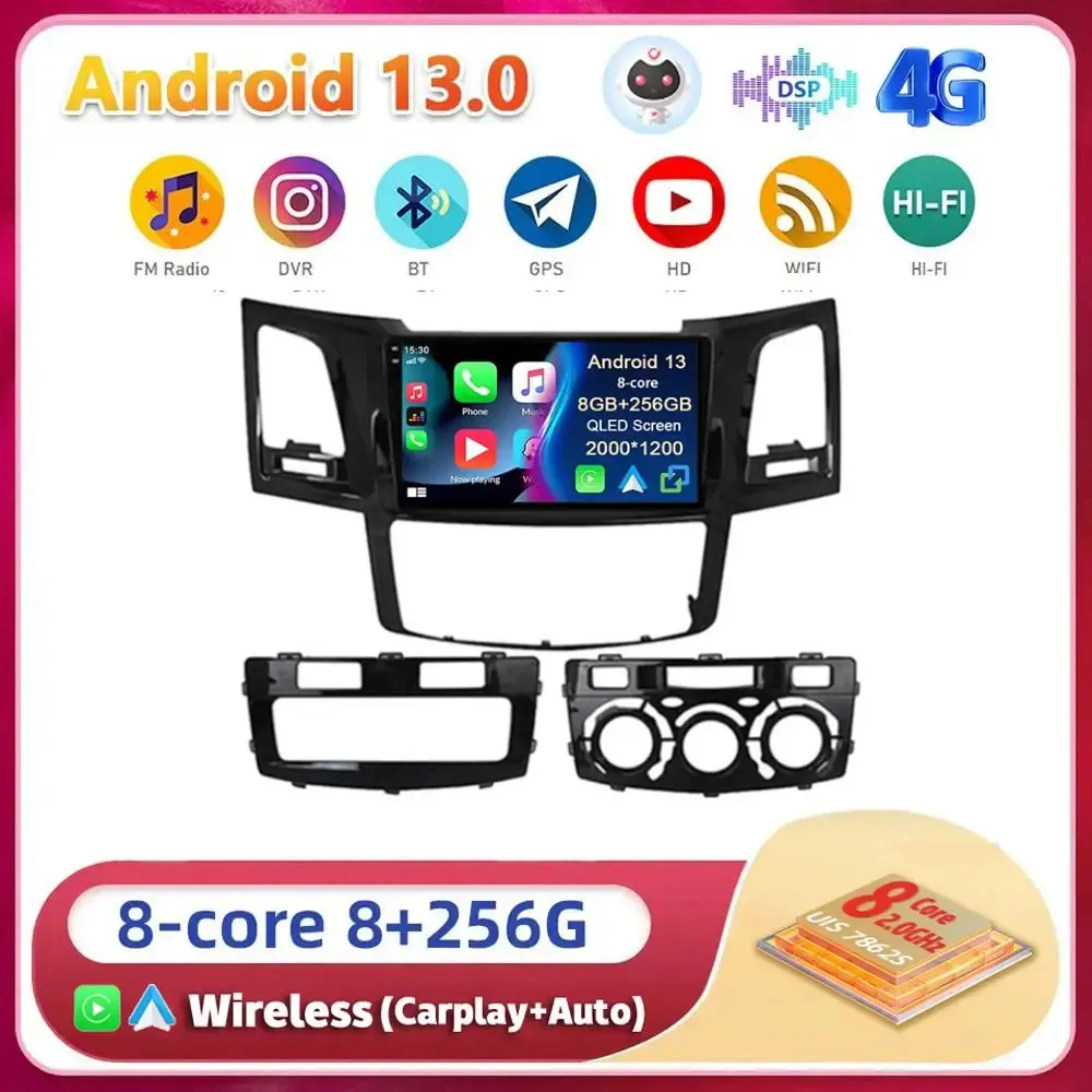 Автомагнитола Carplay для Toyota Fortuner Hilux MT, мультимедийный проигрыватель на платформе Android 13 для автомобилей Toyota Fortuner, Hilux, MT, 2007, 2008, 2012, 2014, 2015, видео DSP, Wi-Fi, 4G, SIM
Автомагнитола Carplay для Toyota Fortuner Hilux MT, мультимедийный проигрыватель на платформе Android 13 для автомобилей Toyota Fortuner, Hilux, MT, 2007, 2008, 2012, 2014, 2015, видео DSP, Wi-Fi, 4G, SIM