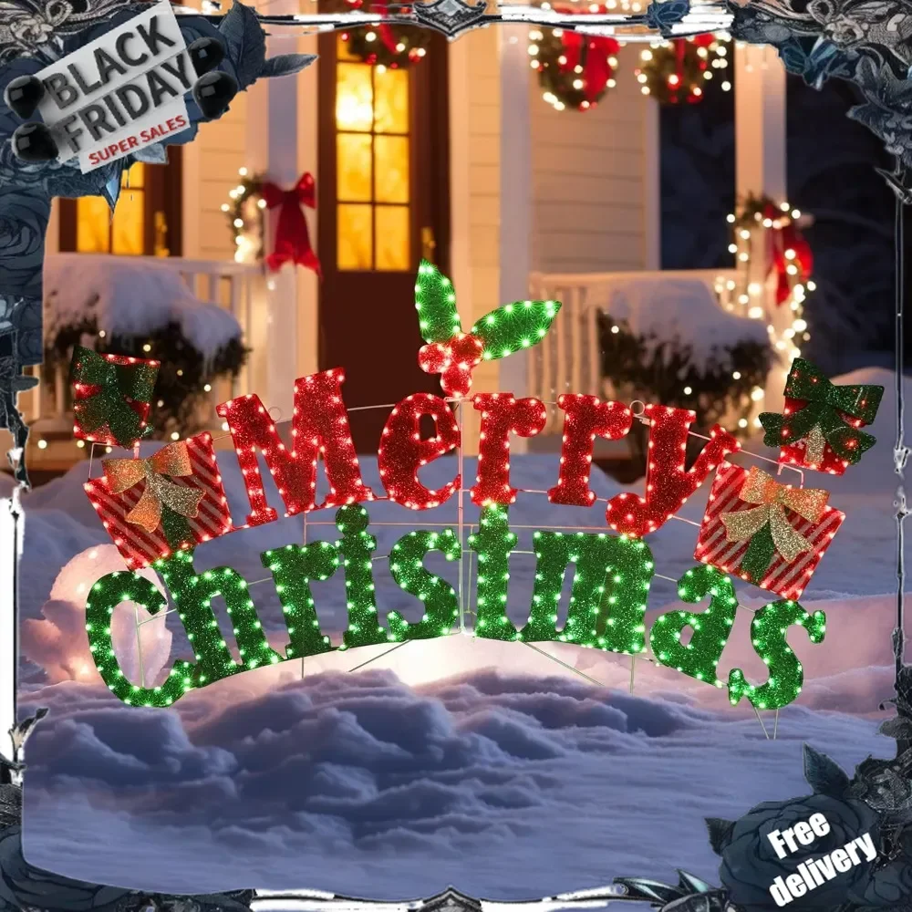 6FT Lighted Outdoor Christmas Decorations, Holiday Merry Christmas Sign with 456 LED Lights, 5-Meter Power Cord
6FT Lighted Outdoor Christmas Decorations, Holiday Merry Christmas Sign with 456 LED Lights, 5-Meter Power Cord