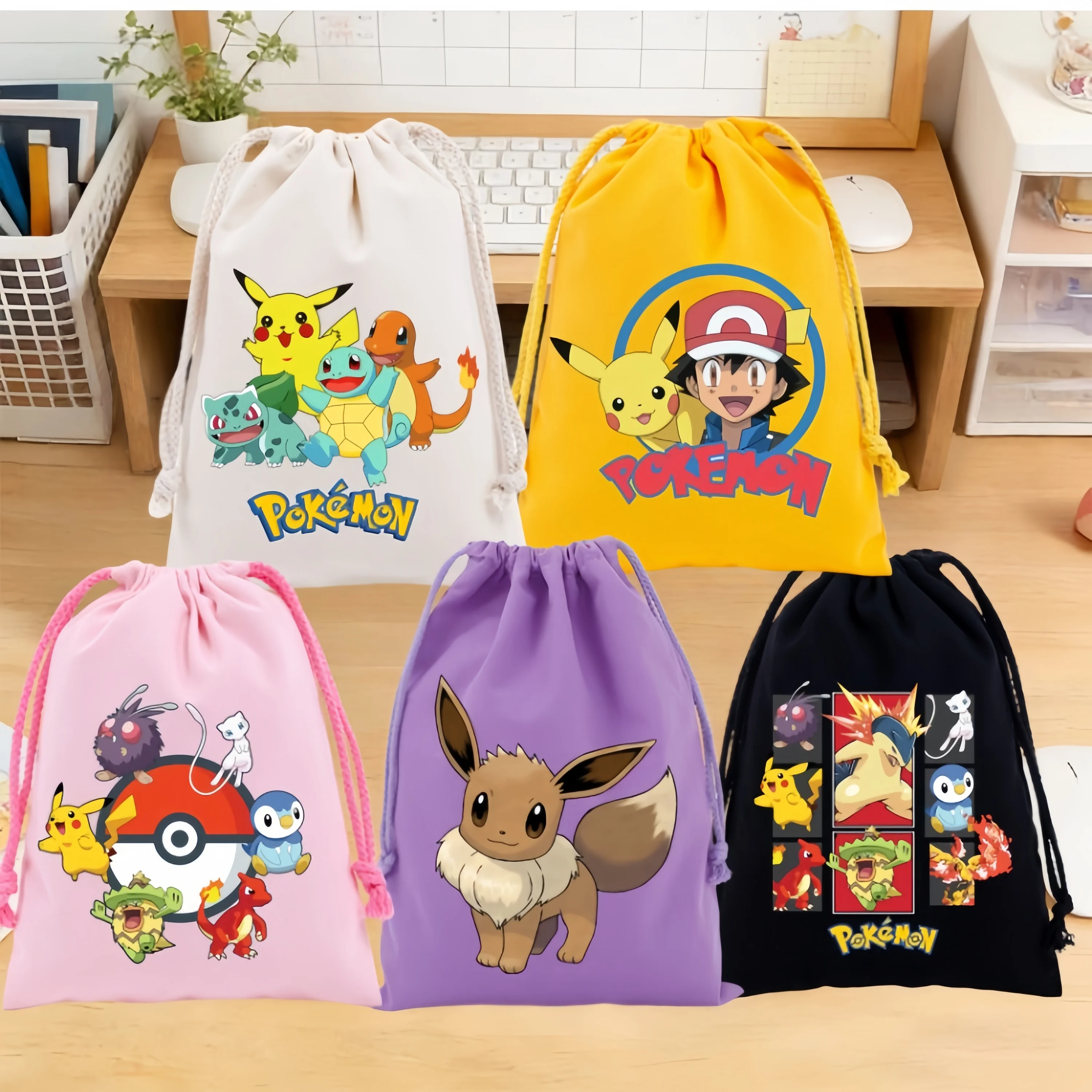 Anime Pokemons Drawstring Bags Cartoon Figures Pikachu Eevee Charizard Bulbasaur Print Canvas Storage Bag Kids Party Gift Bag
Anime Pokemons Drawstring Bags Cartoon Figures Pikachu Eevee Charizard Bulbasaur Print Canvas Storage Bag Kids Party Gift Bag