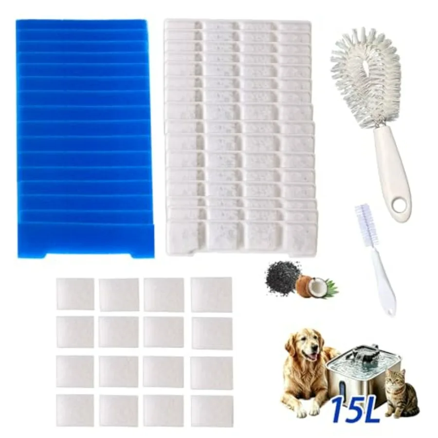 50-Piece Complete Kit Dog and Cat Water Fountain Replacement Filter for Pets, Compatible with SIBAYS and Kastty 15L/4Gal, Multi
50-Piece Complete Kit Dog and Cat Water Fountain Replacement Filter for Pets, Compatible with SIBAYS and Kastty 15L/4Gal, Multi
