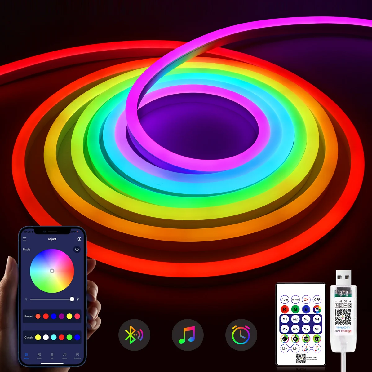 5/10M Smart WiFi/Bluetooth RGBIC Neon LED Strip Lights Dreamy Colors Chasing USB LED Light Rope Bedroom Decor Atmosphere Lamp
5/10M Smart WiFi/Bluetooth RGBIC Neon LED Strip Lights Dreamy Colors Chasing USB LED Light Rope Bedroom Decor Atmosphere Lamp