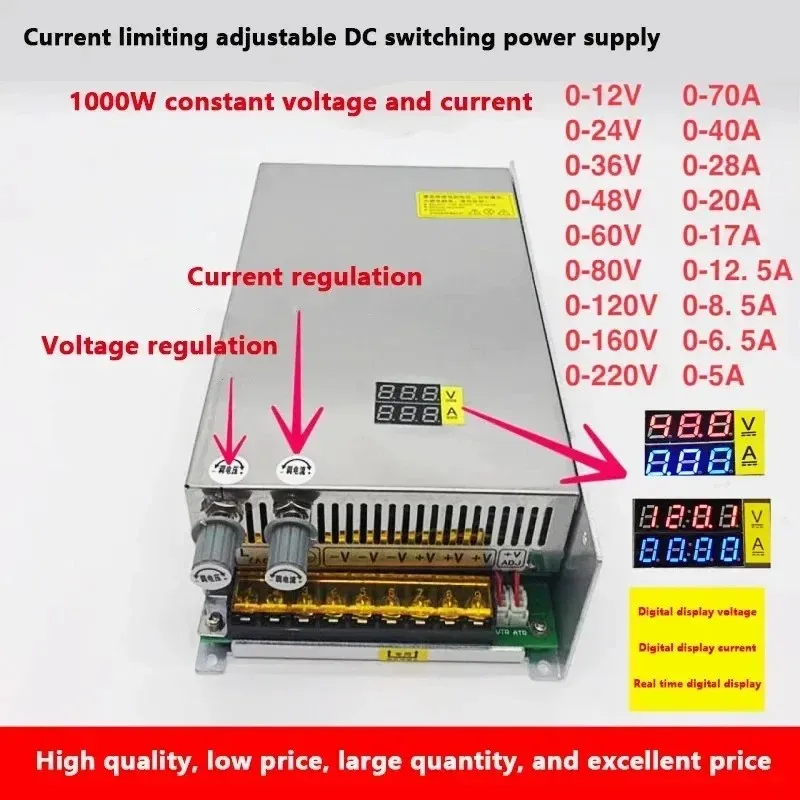 1000W Adjustable Switching Power Supply With Digital Display Power Supply For LED DC 0-15V 24V 27V 36V 48V 80V 60V
1000W Adjustable Switching Power Supply With Digital Display Power Supply For LED DC 0-15V 24V 27V 36V 48V 80V 60V