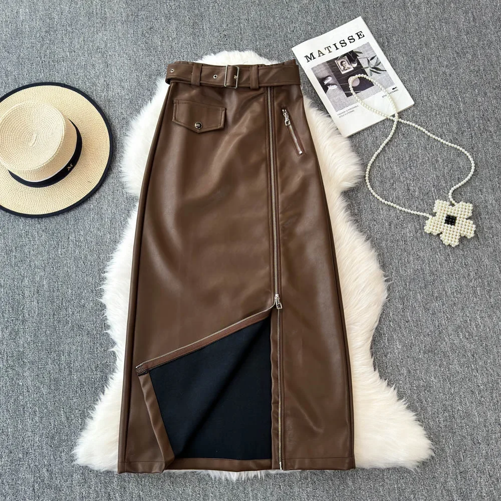 Basics Vintage PU Leather Elegant High Waist Chic Sashes Asymmetrical Zipper Skirt Streetwear High Street Autumn Winter Clothing
Basics Vintage PU Leather Elegant High Waist Chic Sashes Asymmetrical Zipper Skirt Streetwear High Street Autumn Winter Clothing