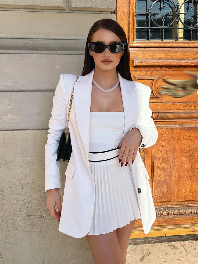 TRAFZA For Women Summer Elegant A-line Skirts Woman Wide Pleated Decorate White Solid Side Zipper Casual Mini Skirt Trendy 2025
TRAFZA For Women Summer Elegant A-line Skirts Woman Wide Pleated Decorate White Solid Side Zipper Casual Mini Skirt Trendy 2025