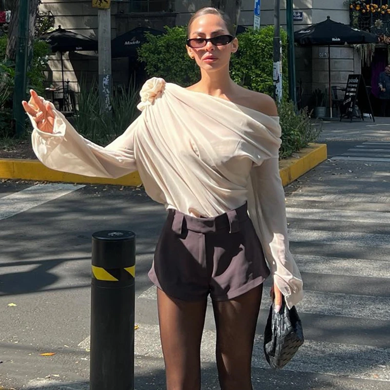 Women Sexy Irregular Oblique-neck Flower Applique T Shirt Street Mesh Tees Summer Off Shoulder Fashion Long Sleeve Crop Tops
Women Sexy Irregular Oblique-neck Flower Applique T Shirt Street Mesh Tees Summer Off Shoulder Fashion Long Sleeve Crop Tops