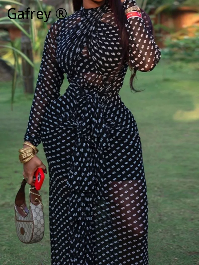 Women Fashion Polka Dot Print Bodycon Maxi Dress New Sexy Stand Collar Long Sleeve Ribbon Tie-up Slim Mesh Long Dress
Women Fashion Polka Dot Print Bodycon Maxi Dress New Sexy Stand Collar Long Sleeve Ribbon Tie-up Slim Mesh Long Dress