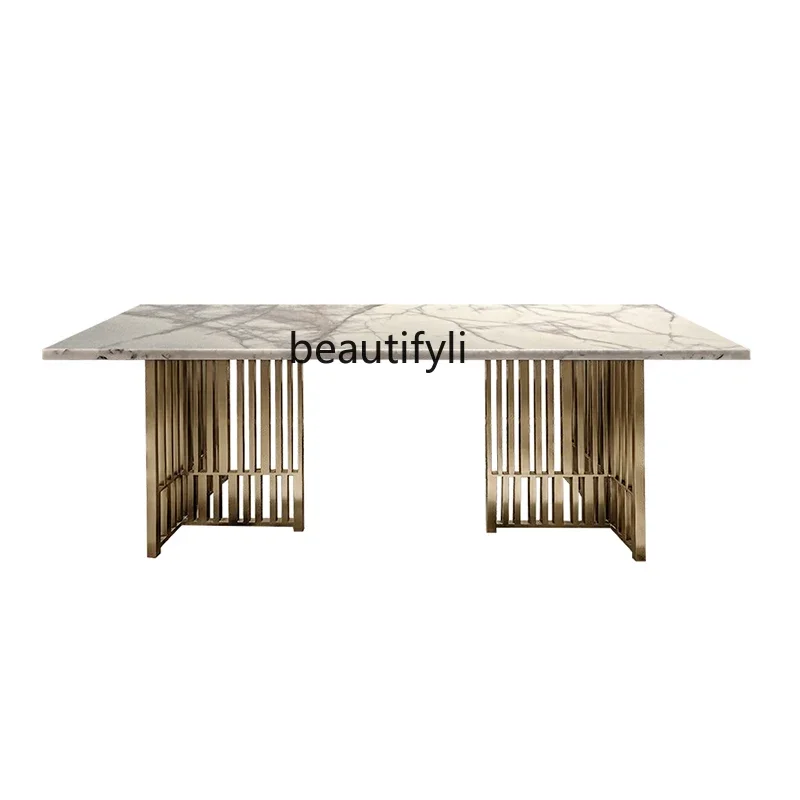 Light luxury rectangular marble dining table living room stainless steel dining table villa dining table 07
Light luxury rectangular marble dining table living room stainless steel dining table villa dining table 07