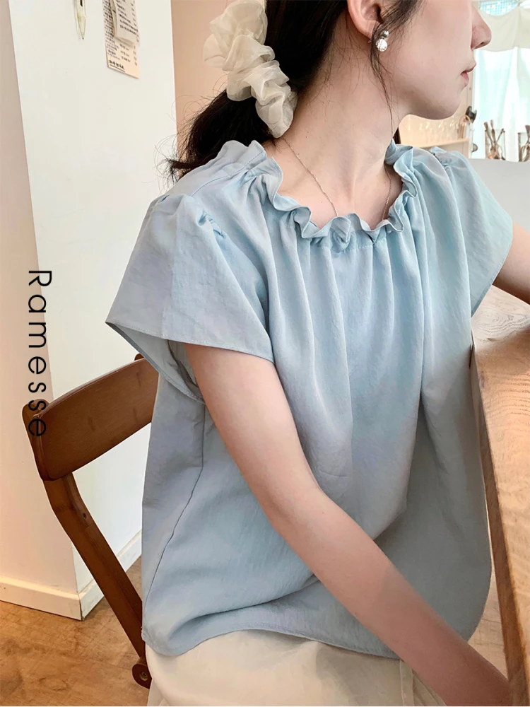 Ramesse Summer Gentle Breeze Soft Mist Blue Silk Drawstring Collar Tied Short Sleeve Shirt Simple Gentle Top for Women
Ramesse Summer Gentle Breeze Soft Mist Blue Silk Drawstring Collar Tied Short Sleeve Shirt Simple Gentle Top for Women
