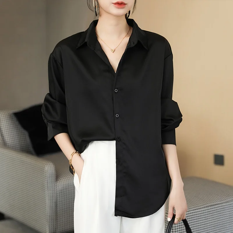 Ele Bla Silk Long Sve Women's irt Spring Autumn Design Brand Button Korean Sle Straight Cut Commute Faion
Ele Bla Silk Long Sve Women's irt Spring Autumn Design Brand Button Korean Sle Straight Cut Commute Faion