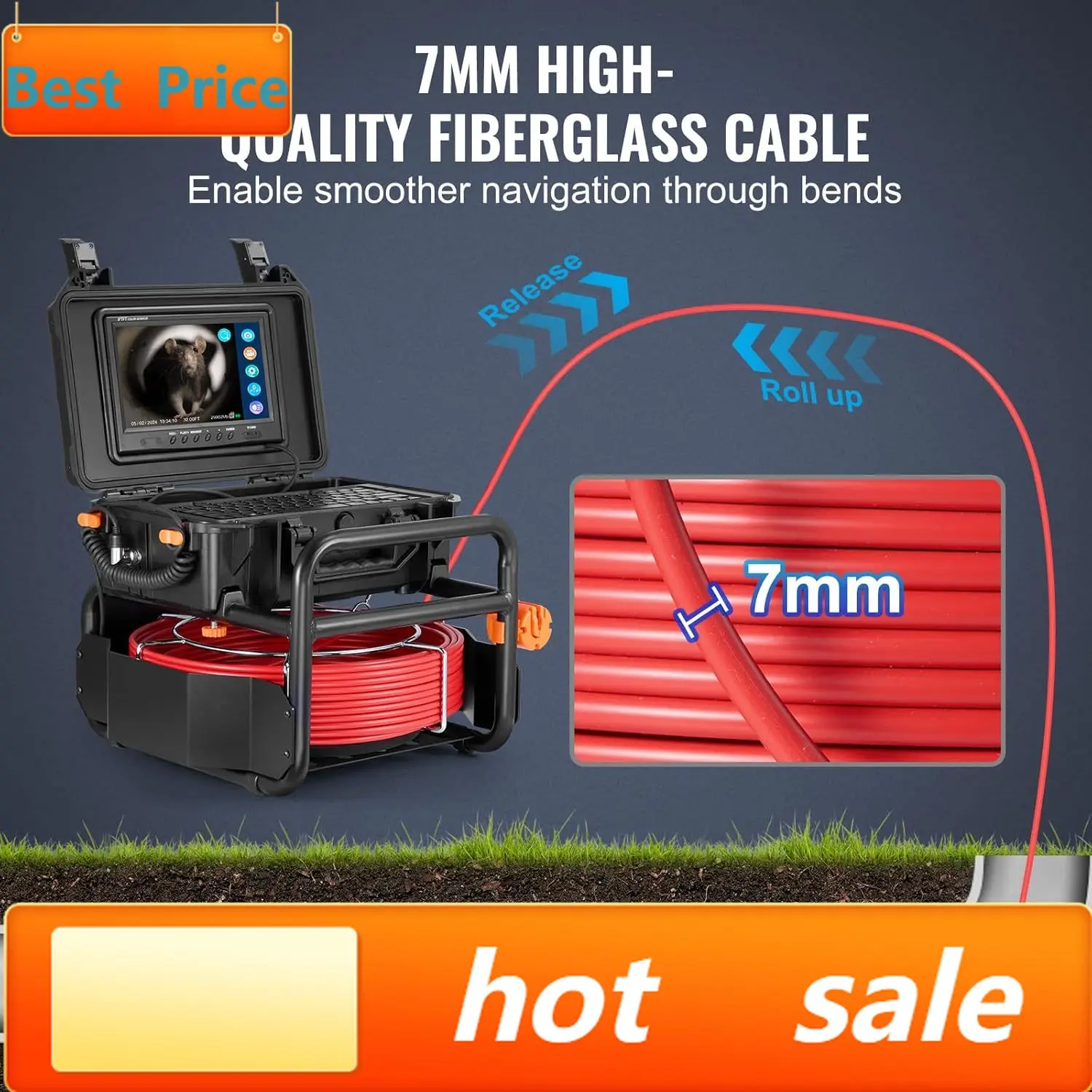 VEVOR Sewer Camera, 98 ft/30m, Self-Leveling Drain Camera with 512Hz Transmitter, Distance Counter, 9" Screen 1080P HD Snake Plu
VEVOR Sewer Camera, 98 ft/30m, Self-Leveling Drain Camera with 512Hz Transmitter, Distance Counter, 9" Screen 1080P HD Snake Plu