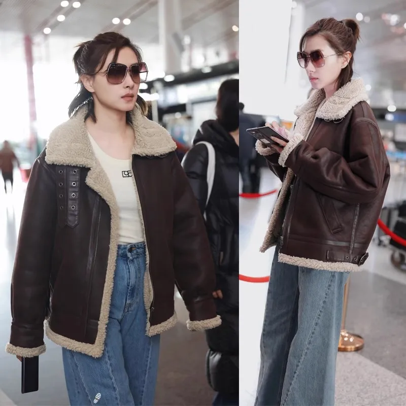 EXJR Wanxian Brown Sheepskin Suede Jacket Women's Thickened Lamb Fur Biker Clothes Integrated Leather Fur Outerwear
EXJR Wanxian Brown Sheepskin Suede Jacket Women's Thickened Lamb Fur Biker Clothes Integrated Leather Fur Outerwear