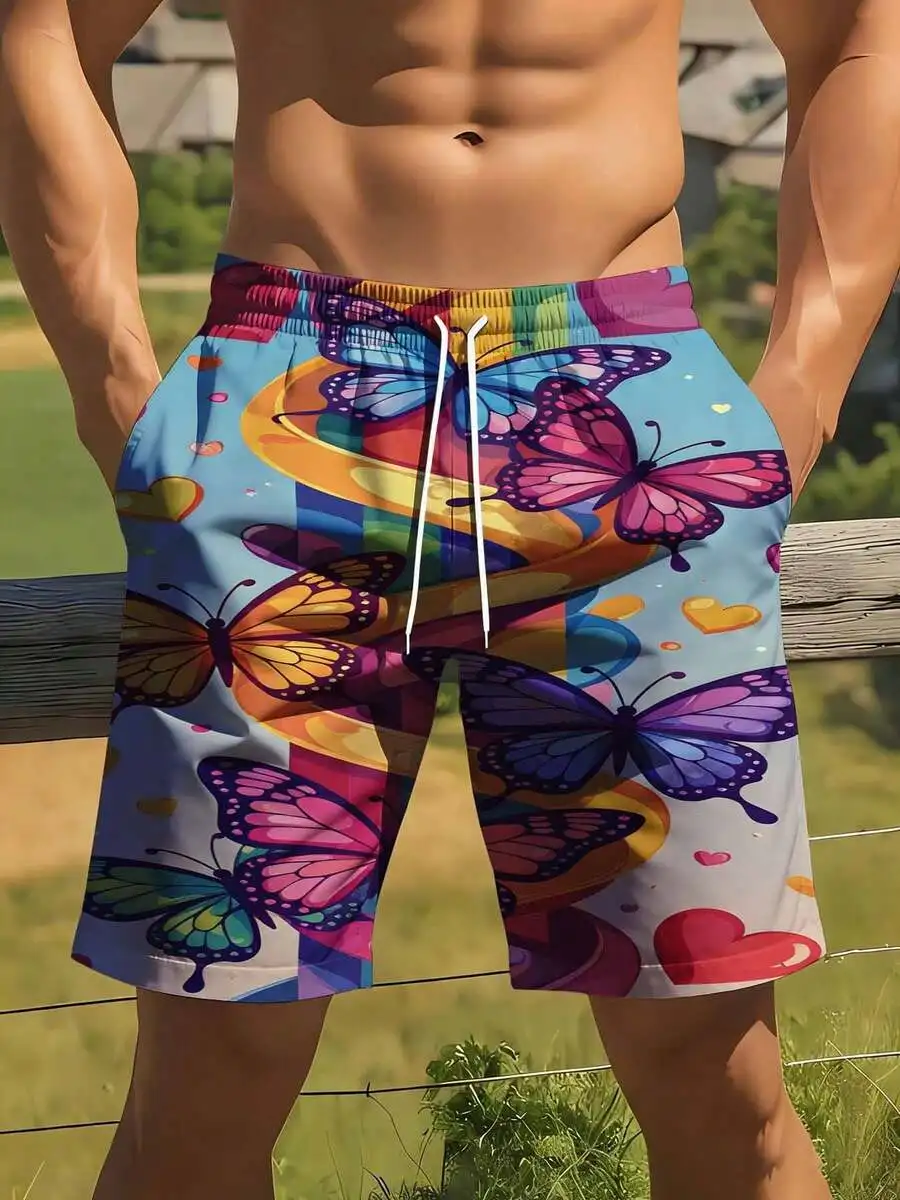 Mens Colorful Butterfly Print Swim Shorts With Rainbow And Heart Pattern Casual Beach Wear
Mens Colorful Butterfly Print Swim Shorts With Rainbow And Heart Pattern Casual Beach Wear