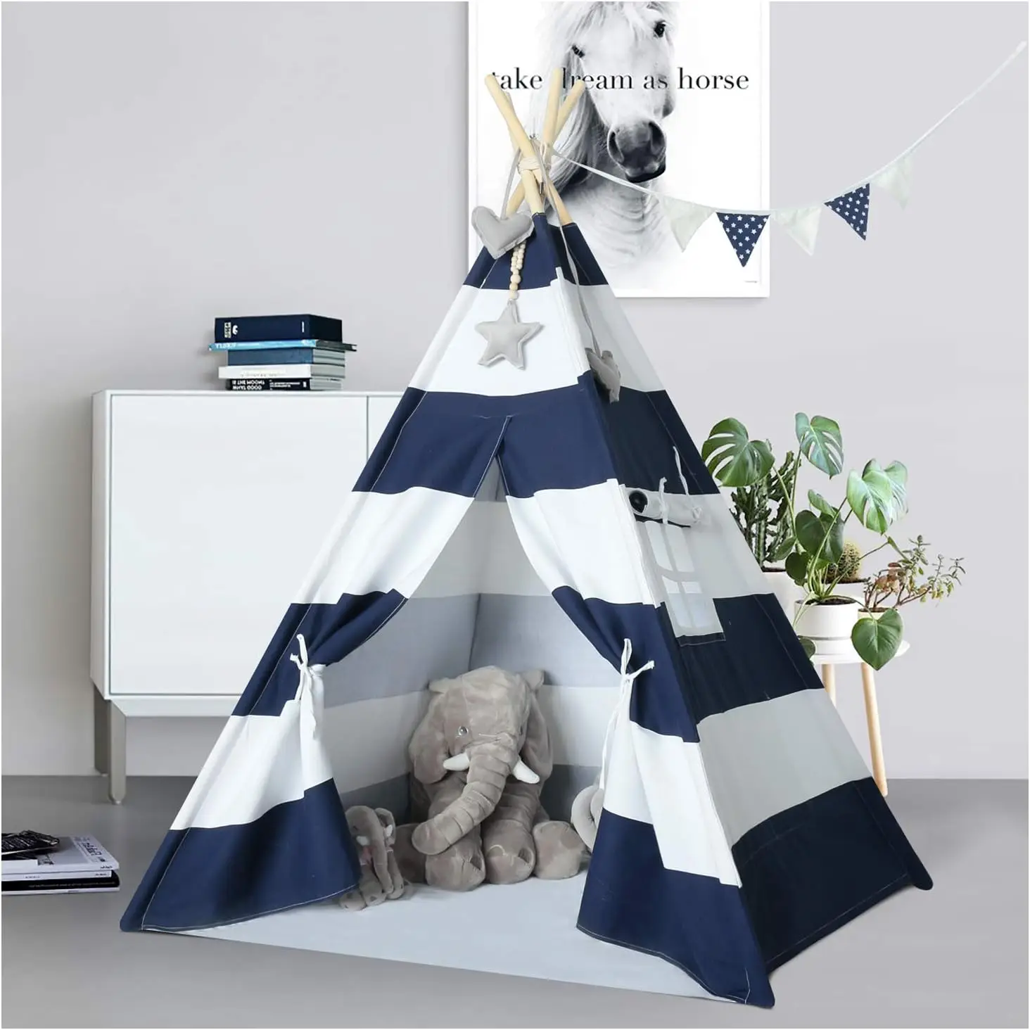 Navy White Stripe Kids Teepee Tent for Indoor Play, Easy Assembly, Portable Design
Navy White Stripe Kids Teepee Tent for Indoor Play, Easy Assembly, Portable Design