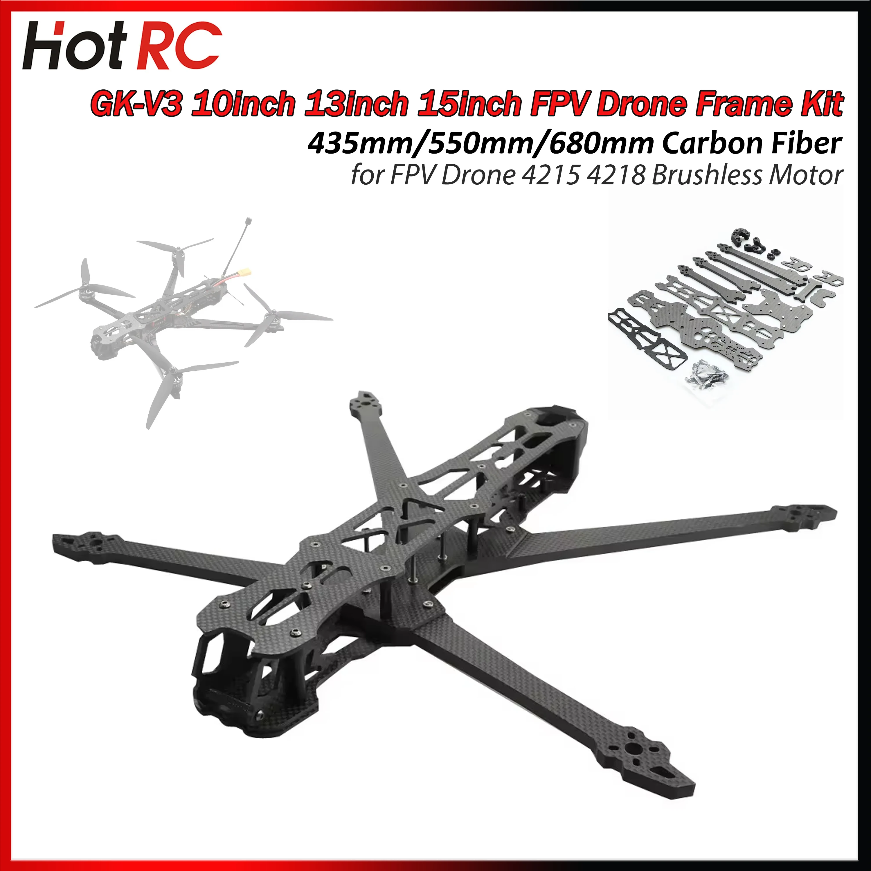 GK-V3 10inch 13inch 15inch FPV Drone Frame Kit 435mm/550mm/680mm Carbon Fiber for Long Range FPV Drone 4215 4218 Brushless Motor
GK-V3 10inch 13inch 15inch FPV Drone Frame Kit 435mm/550mm/680mm Carbon Fiber for Long Range FPV Drone 4215 4218 Brushless Motor