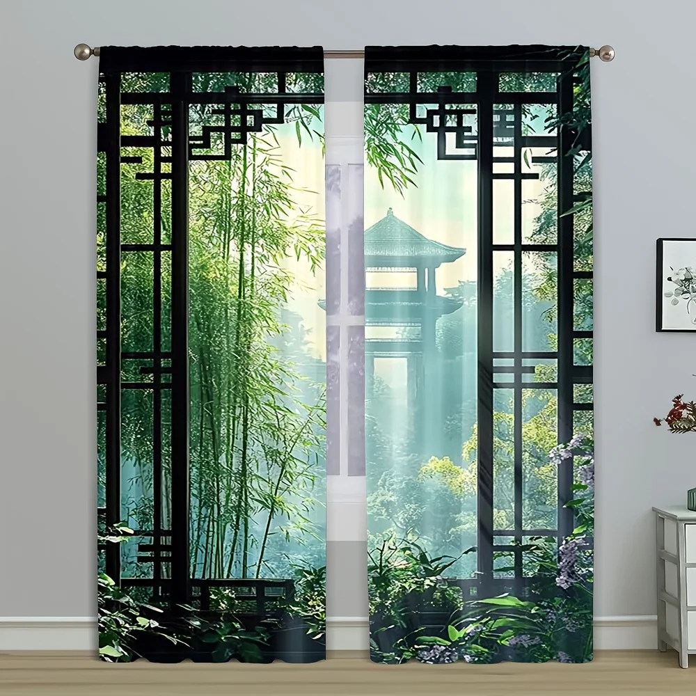 Chinese Style Bamboo Forest Curtain Traditional Window Lattice Print Drape Zen Garden Landscape Window Treatment for Living Room
Chinese Style Bamboo Forest Curtain Traditional Window Lattice Print Drape Zen Garden Landscape Window Treatment for Living Room