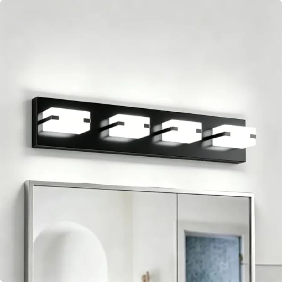 LED Bathroom Light Fixtures 4-Light Modern Vanity Lights with Milky White Frosted Acrylic Shades Matte Black Bathroom Lighting
LED Bathroom Light Fixtures 4-Light Modern Vanity Lights with Milky White Frosted Acrylic Shades Matte Black Bathroom Lighting