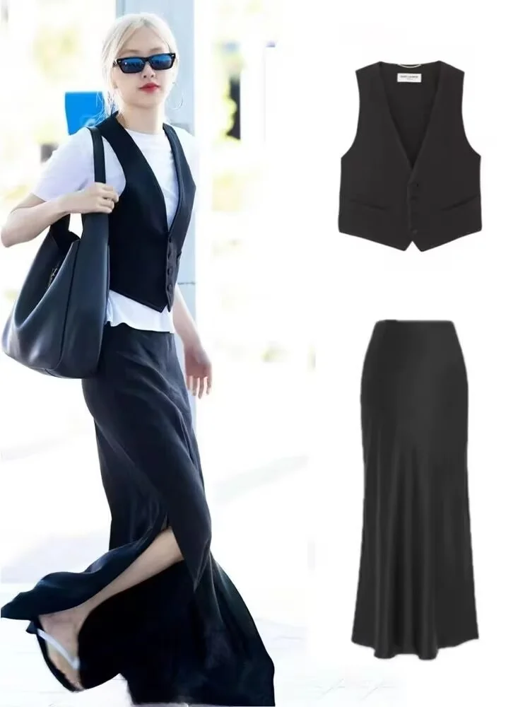 EXJRrose Women's Hepburn Style Three-Piece Suit Vest And Long A-Line Skirt Set Summer High Waist Straight Cut Pure Color
EXJRrose Women's Hepburn Style Three-Piece Suit Vest And Long A-Line Skirt Set Summer High Waist Straight Cut Pure Color
