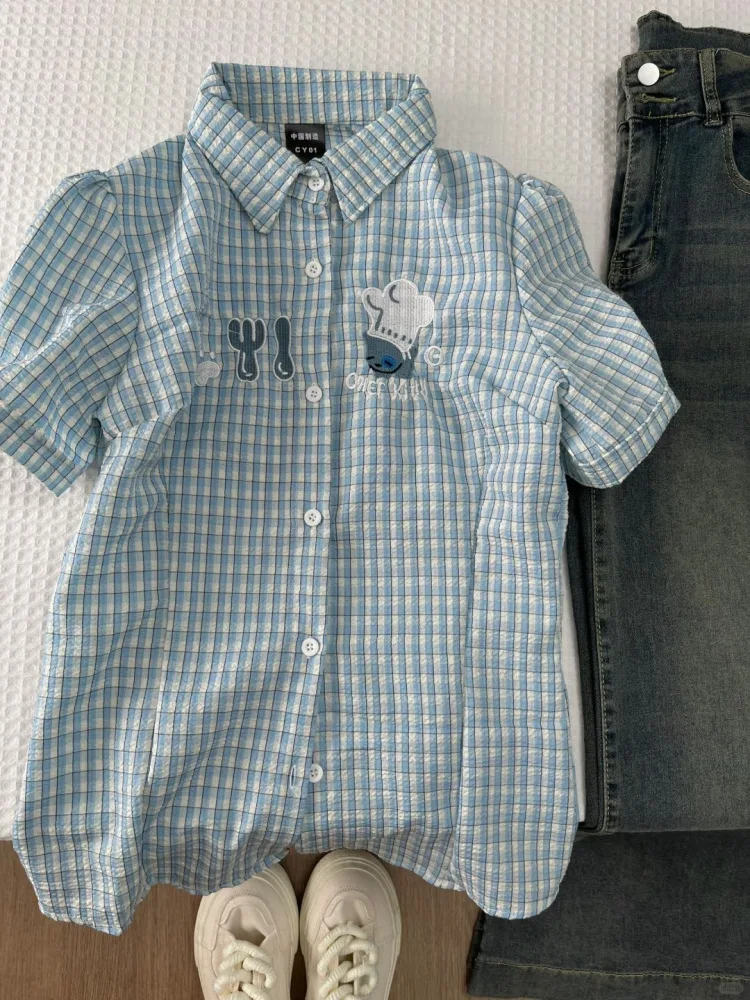 Y2K Sweet Japanese Style Puff Sleeve Plaid Blouse for Women Cute Embroidered Cropped Shirt Summer Vintage Polo Collar Tops
Y2K Sweet Japanese Style Puff Sleeve Plaid Blouse for Women Cute Embroidered Cropped Shirt Summer Vintage Polo Collar Tops