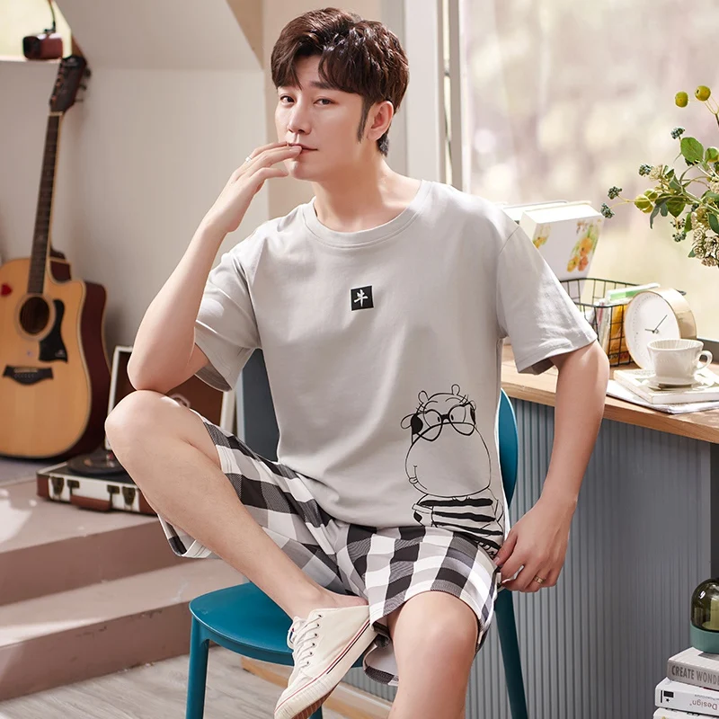 2023 Summer Short Sleeve 100% Cotton Pajama Sets for Men Korean Cute Cartoon Sleepwear Pyjama Homewear Home Clothes
2023 Summer Short Sleeve 100% Cotton Pajama Sets for Men Korean Cute Cartoon Sleepwear Pyjama Homewear Home Clothes