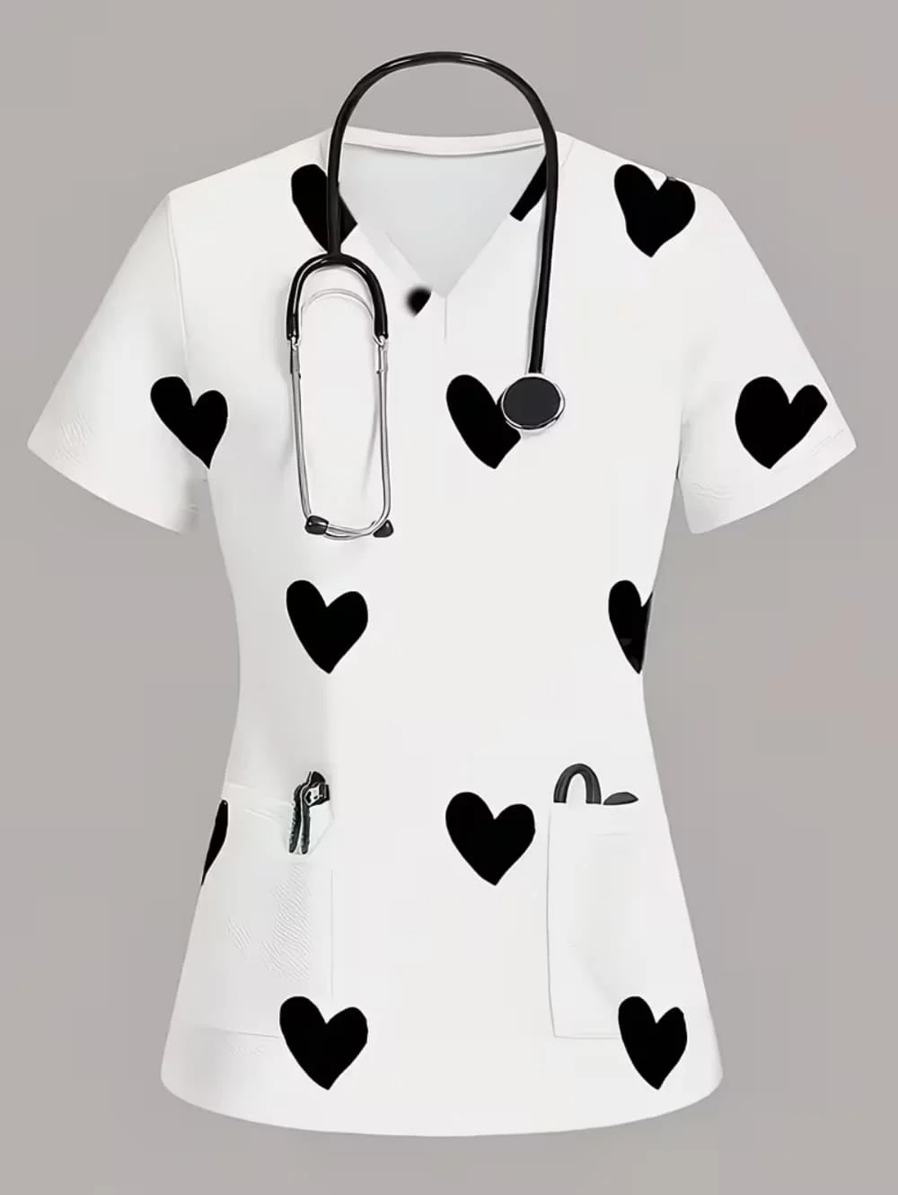Clinical Uniform Woman Cute Heart Pattern 3D Print Fashion V-Neck T-Shirt Vibrant Pockets Summer Comfortable Nurse Uniform Woman
Clinical Uniform Woman Cute Heart Pattern 3D Print Fashion V-Neck T-Shirt Vibrant Pockets Summer Comfortable Nurse Uniform Woman