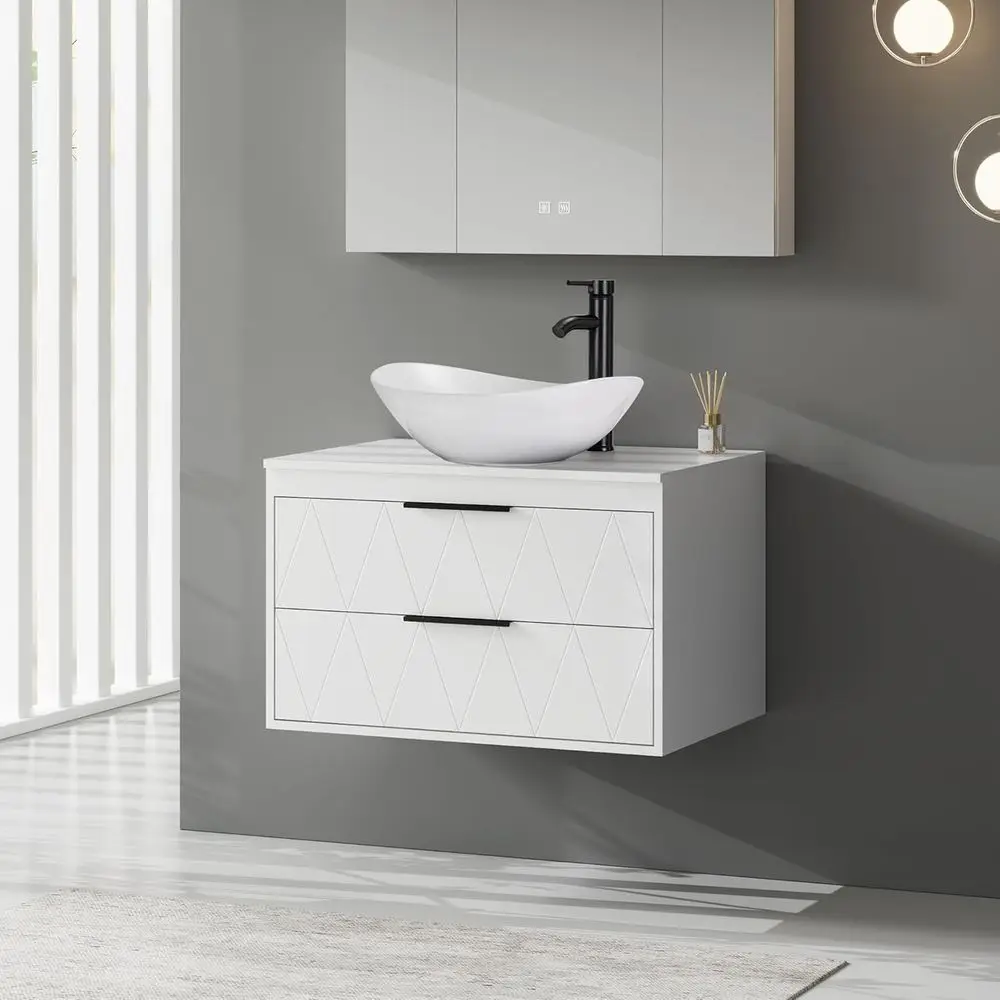 30 Wall-Mounted Floating Bathroom Vanity with White Ceramic Sink, Water-Saving Faucet & Up-Down Drain
30 Wall-Mounted Floating Bathroom Vanity with White Ceramic Sink, Water-Saving Faucet & Up-Down Drain