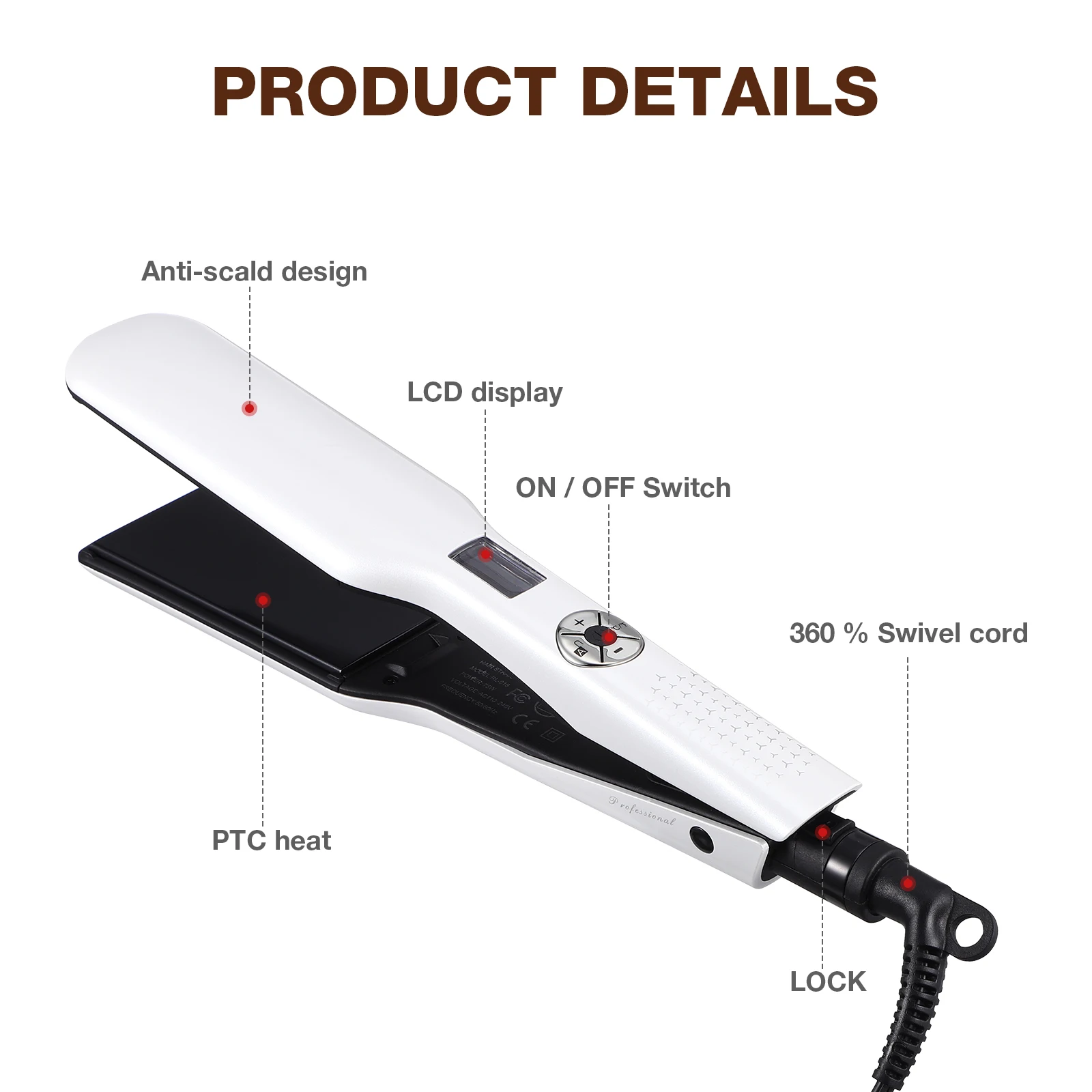 Flat Iron Hair Straightener Ceramic Plates Even Heat PTC Small Straighteners Hair Curler Long Cord Temperature Control Durable
Flat Iron Hair Straightener Ceramic Plates Even Heat PTC Small Straighteners Hair Curler Long Cord Temperature Control Durable