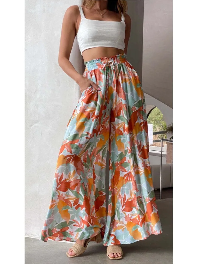 Fashion Women Pants Solid Plant Floral Print Lace-Up Waist Wide Leg Long Pants Ladies Pants Casual Loose Elegant Pants Female
Fashion Women Pants Solid Plant Floral Print Lace-Up Waist Wide Leg Long Pants Ladies Pants Casual Loose Elegant Pants Female