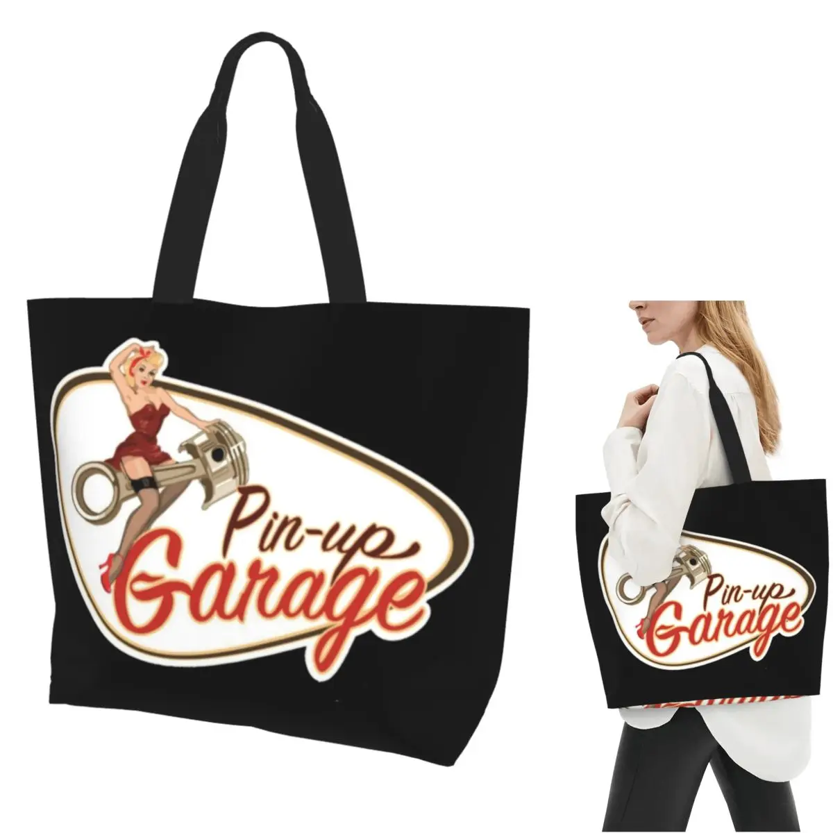 Pin Up Garage Retro Rockabilly Design Shopping Tote Bag Canvas Large Capacity Shoulder Bags Shopper Grocery Handbag for Women
Pin Up Garage Retro Rockabilly Design Shopping Tote Bag Canvas Large Capacity Shoulder Bags Shopper Grocery Handbag for Women