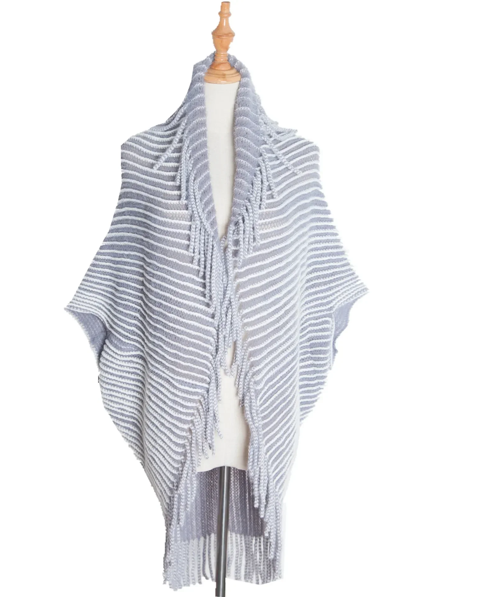 New Spring Autumn Striped Knitted Cardigan Tassel Shawl Women Fashion Street Poncho Lady Capes Gray Cloaks
New Spring Autumn Striped Knitted Cardigan Tassel Shawl Women Fashion Street Poncho Lady Capes Gray Cloaks