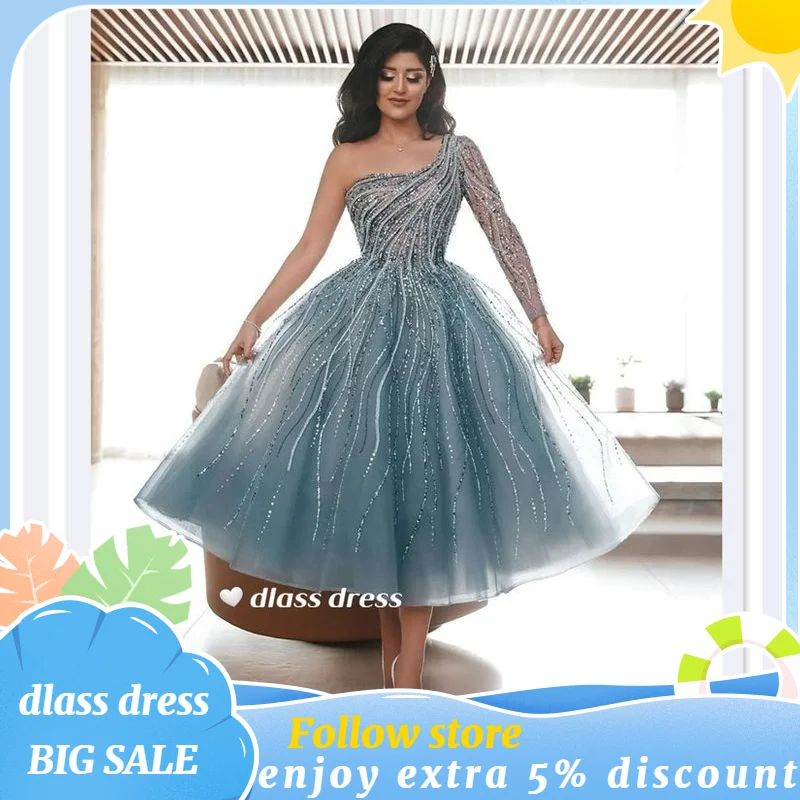 2023 Elegant Tulle A-Line Evening Dresses One Shoulder Luxury Crystal Beadings Sequined Saudi Arabic Formal Prom Wedding Gowns
2023 Elegant Tulle A-Line Evening Dresses One Shoulder Luxury Crystal Beadings Sequined Saudi Arabic Formal Prom Wedding Gowns