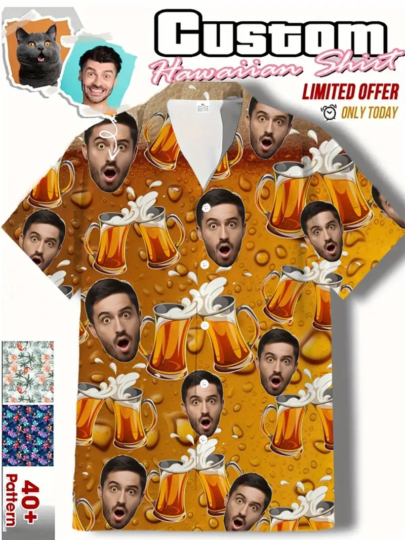 2025 г., гавайская рубашка с фотографией лица и пивом, персонализированная мужская рубашка с текстом «сделай сам», подарок, мужские дизайнерские рубашки, топы по индивидуальному заказу, Unsiex
2025 г., гавайская рубашка с фотографией лица и пивом, персонализированная мужская рубашка с текстом «сделай сам», подарок, мужские дизайнерские рубашки, топы по индивидуальному заказу, Unsiex