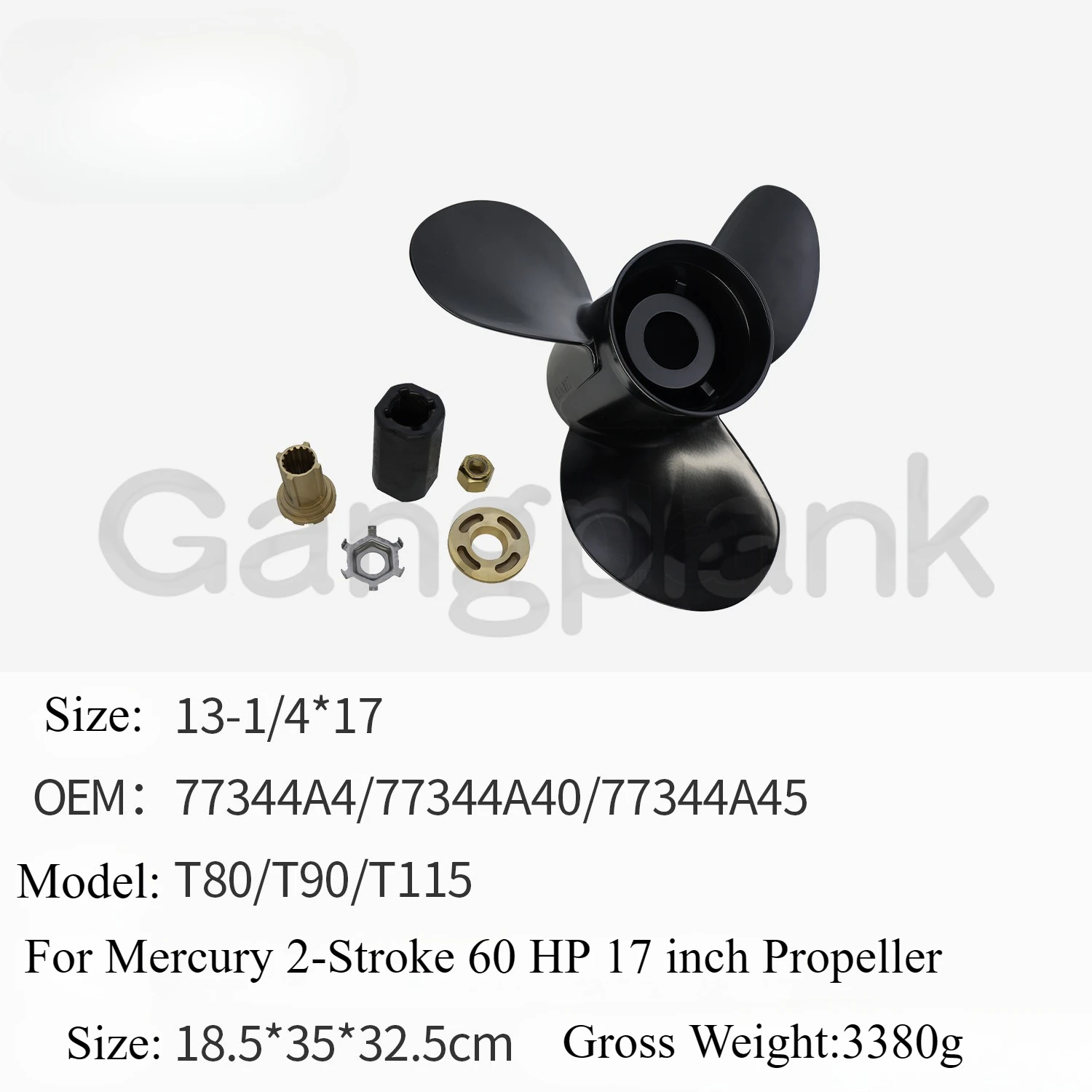 13 1-4X17 for Mercury 2-stroke 60 HP Outboard Aluminum Alloy Propeller 17 Inches 13 1/4*17 T80 T90 T115 77344A4 77344A40/45
13 1-4X17 for Mercury 2-stroke 60 HP Outboard Aluminum Alloy Propeller 17 Inches 13 1/4*17 T80 T90 T115 77344A4 77344A40/45