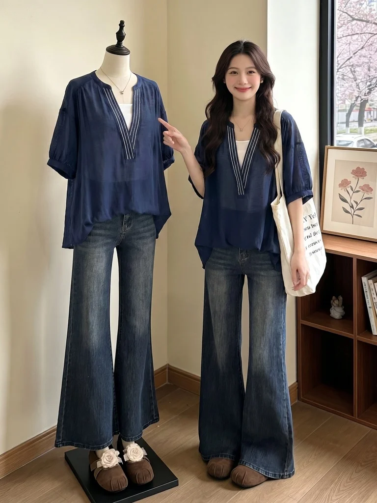 Blue Short Sleeve Shirt Women's Loose Fit Regular Length Commute Style Korean Version Thin Summer New plus Size Irregular Top
Blue Short Sleeve Shirt Women's Loose Fit Regular Length Commute Style Korean Version Thin Summer New plus Size Irregular Top