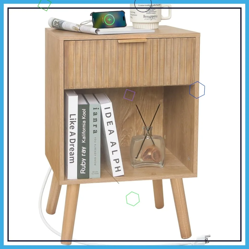 Wood Nightstand with Charging Station, Fluted Drawers, Outlet - Boho Style for Bedroom, Living Room, Office in Rustic Walnut
Wood Nightstand with Charging Station, Fluted Drawers, Outlet - Boho Style for Bedroom, Living Room, Office in Rustic Walnut