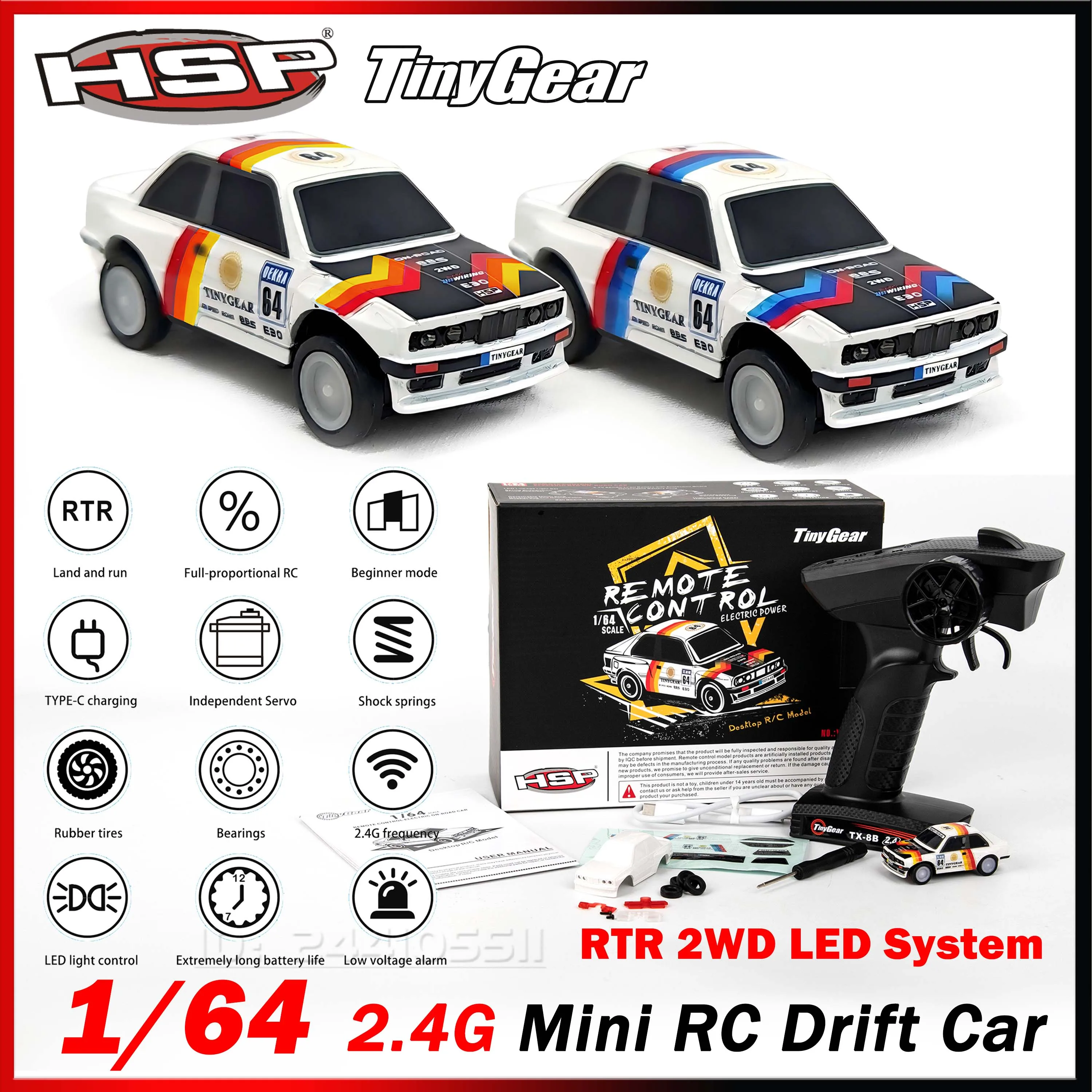 HSP-TinyGear 1/64 2.4G Mini RC Drift Car DIY RTR On-road Racing Model 2WD LED System Transmitter Remote Control TYPE-C Toy Part
HSP-TinyGear 1/64 2.4G Mini RC Drift Car DIY RTR On-road Racing Model 2WD LED System Transmitter Remote Control TYPE-C Toy Part