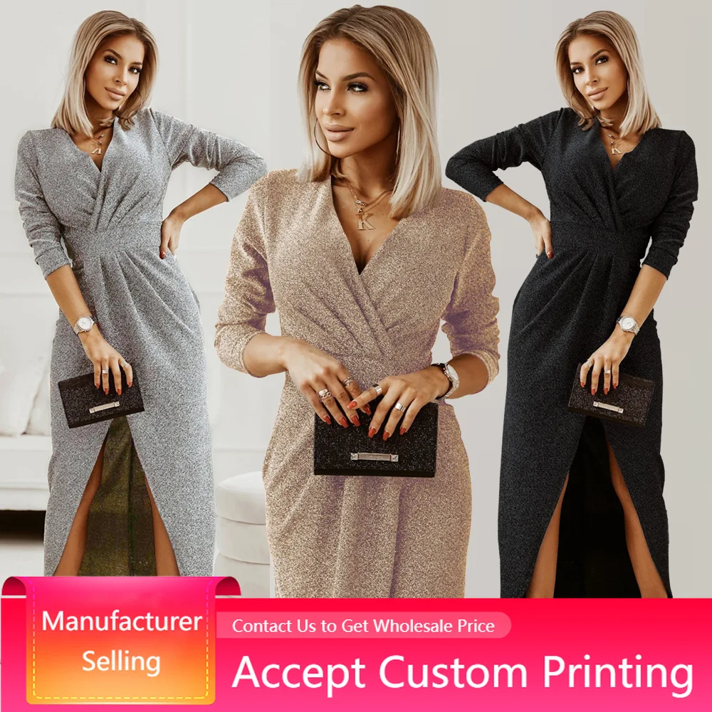 Autumn Women Casual Dress Shiny V-neck Long Sleeve Pleated Waist Slim Dress Bodycon High Slit Club Party Evening Maxi Dress
Autumn Women Casual Dress Shiny V-neck Long Sleeve Pleated Waist Slim Dress Bodycon High Slit Club Party Evening Maxi Dress