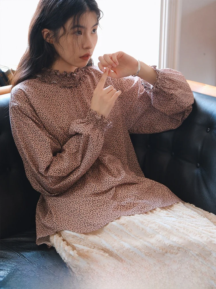 Floral Print Half High Collar Women's Shirt Spring Season Base Layer Loose Fit Pure Cotton Long Sleeve Bubble Sleeve Design
Floral Print Half High Collar Women's Shirt Spring Season Base Layer Loose Fit Pure Cotton Long Sleeve Bubble Sleeve Design