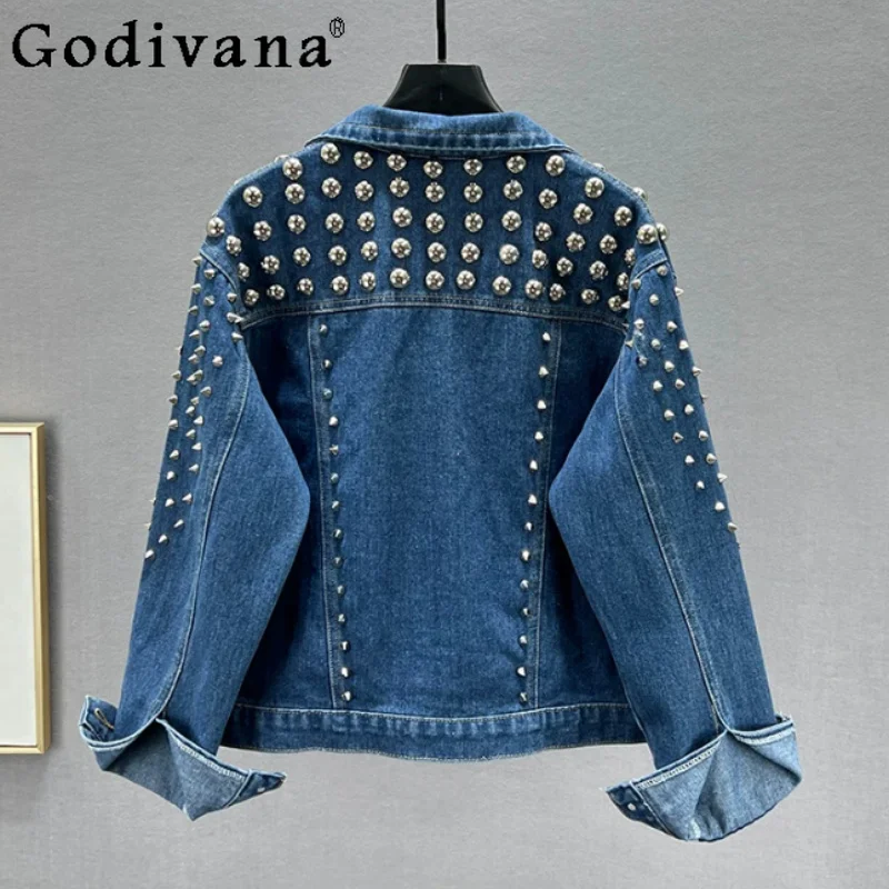 Fashion Street Style Long Sleeve Blue Denim Jackets Women 2026 Spring New Loose European Heavy Industry Punk Riveted Jacket
Fashion Street Style Long Sleeve Blue Denim Jackets Women 2026 Spring New Loose European Heavy Industry Punk Riveted Jacket