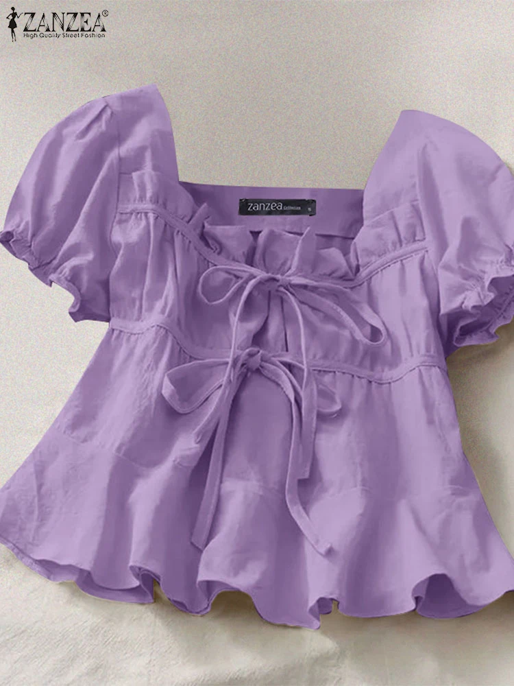 Корейская мода с квадратным воротником Blusas ZANZEA, женские короткие топы, модная однотонная блузка с галстуком-бабочкой, праздничные летние туники с пышными рукавами
Корейская мода с квадратным воротником Blusas ZANZEA, женские короткие топы, модная однотонная блузка с галстуком-бабочкой, праздничные летние туники с пышными рукавами