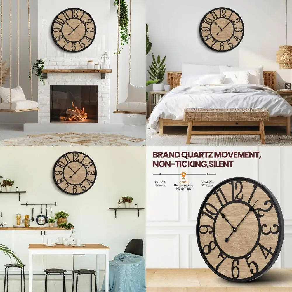 Silent Non-Ticking Oversized Wall Clock, Modern Vintage Wooden Design for Living Room, Bedroom, Kitchen, and Office Decor
Silent Non-Ticking Oversized Wall Clock, Modern Vintage Wooden Design for Living Room, Bedroom, Kitchen, and Office Decor